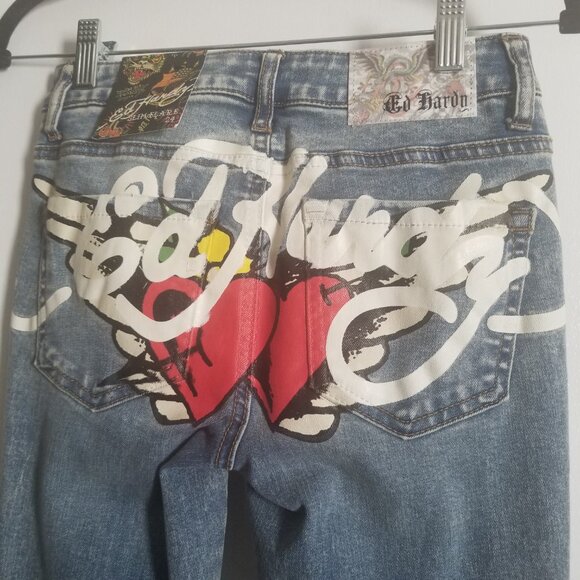 NWT Ed Hardy Hearts Women's Flare Y2K Hippie Jeans Sz 24 - Picture 3 of 8